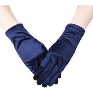 Women's A-Navy Formal Velvet Short Satin Gloves Wedding Banquet Party Prom